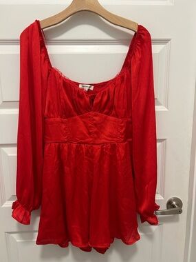 Francesca's Red Corset Romper Sheer Long Sleeves NWT Ret $68